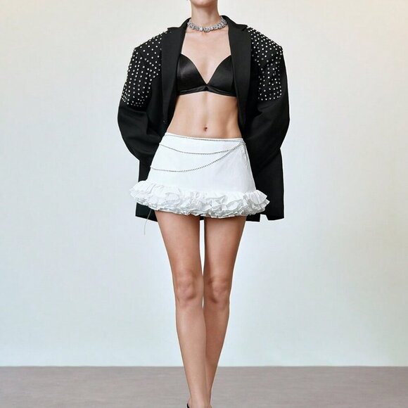 Black Elegant Formal Women's Oversized Rhinestone detailed Blazer - Picture 4 of 9